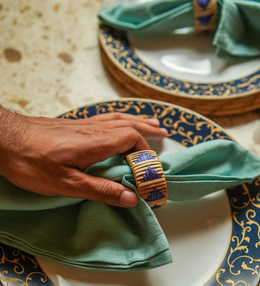 Rattan Indigo Napkin Rings